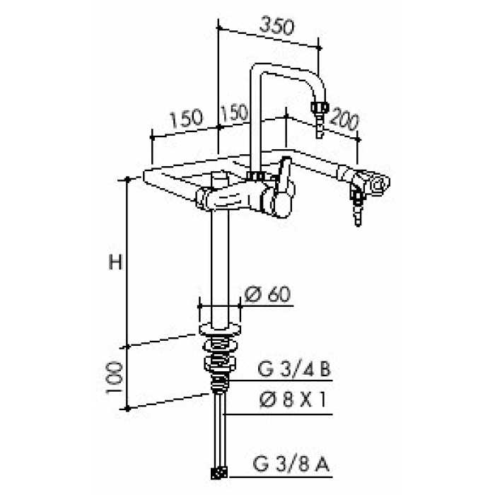 [55 -125225-SA-clinical] TOF 1000/430 - Standout 1 mixer goosenek and 1 tap