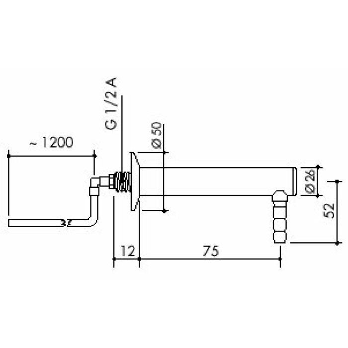 [77 -125225-SA-clinical] TOF 1000/656 - Laboratory drain for demi water with inlet hose, outlet 90°, l 75 mm